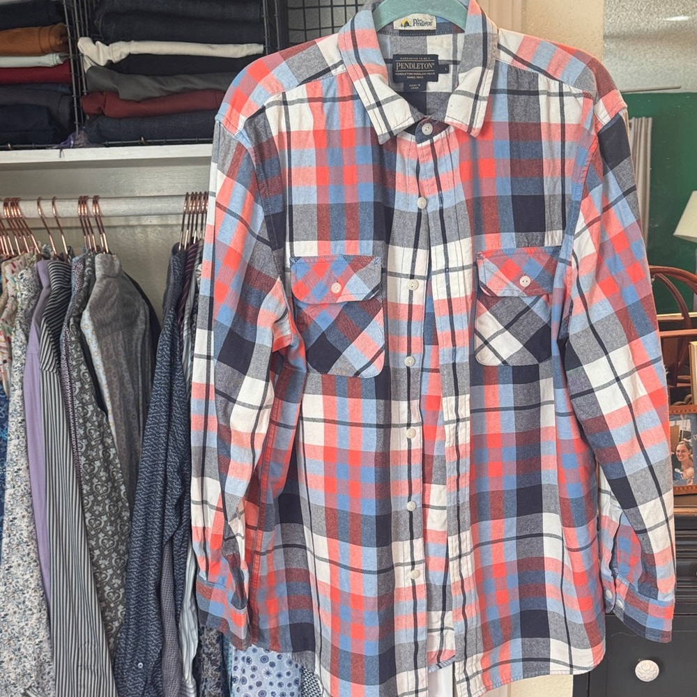 Pendleton Men's Casual Plaid Shirt - Pink, Blue, White and grey